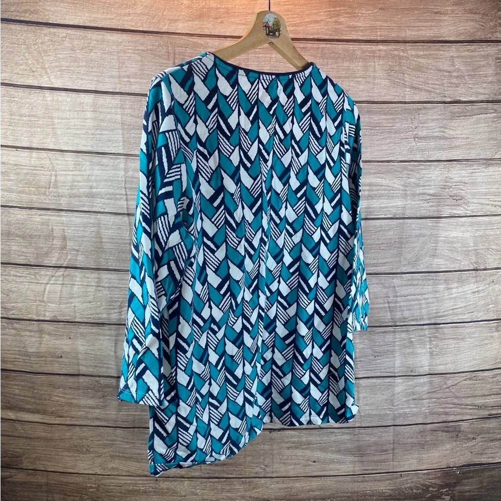 Kim Rogers Teal, Navy and White Geometric Pullover Tunic - Picture 4 of 8